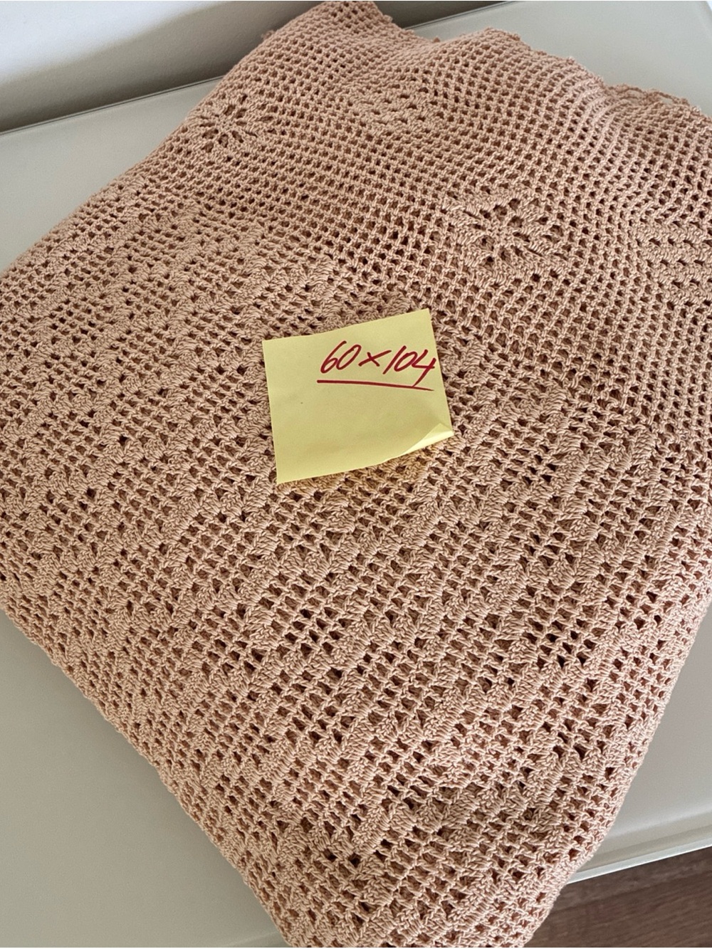 Vintage Filet Crochet Bedspread Lace Twin Coverlet Tablecloth Ecru 60x104